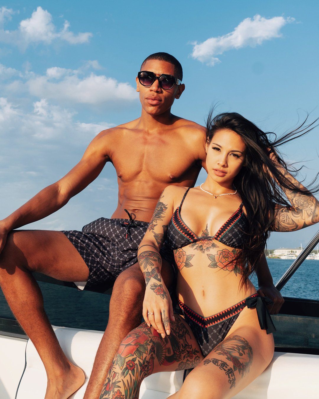 MIDNIGHT MONEY PATTERN SHOTO SWIM TRUNKS
